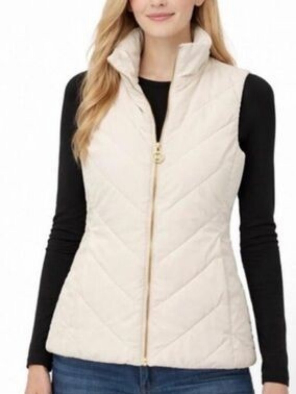 Michael Kors Ivory White Quilted Stand-Collar Puffer Vest
